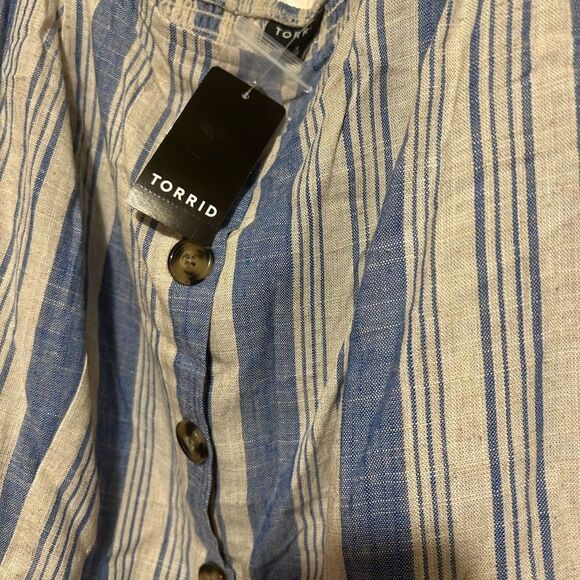 NWT Torrid Blue Striped Mock Button-Down Women's Crop Top - Picture 6 of 11